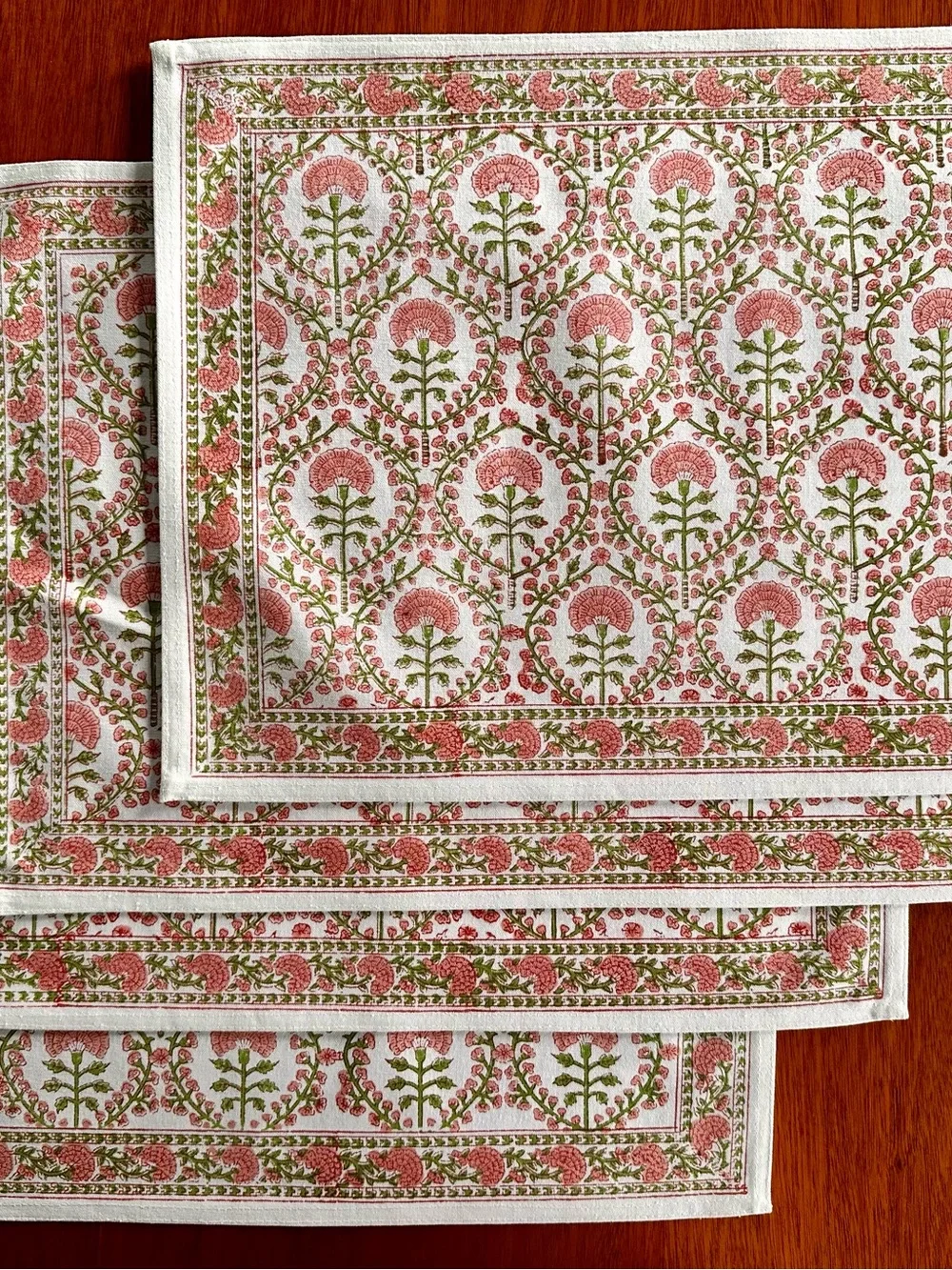 NWT Pomegranate Caroline Pink Floral Placemats Set of 4 Block Print India